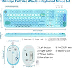 Wireless Keyboard Mouse Combo, MOFII 104 Round Keys Lovely Full-Size Cute Colorful Keyboard and Mouse with Retro Typewriter for PC/Mac/Laptop/Tablet/Computer/Windows Blue