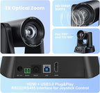 3X Optical Zoom PTZ Camera HDMI USB 3.0 1080P 60fps 114-Degree Wide-Angle for Video Conference Business Meeting Live Streaming Online Learn with Zoom YouTube Teams OBS and More