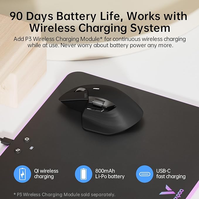 Rapoo MT760Mini Bluetooth Wireless Mouse - Bluetooth 5.0 and 2.4GHz Multi-Mode Connection, Support 4 Devices, M+ Cross Computer Technology, 11 Programmable Buttons, Matte Black