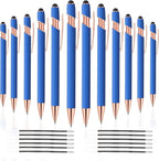 12 PCS 2 in 1 Stylus Ballpoint Pen with Stylus Tip, 1.0 mm Black Ink Metal Pen Stylus Pen for Touch Screens (Rose Gold & Light Blue)