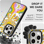 MOSNOVO Magnetic Case for iPhone 15 Pro, 10ft Military-Grade Protection, Compatible with Magsafe, Shockproof Phone Case for iPhone 15 Pro - 70's Psychedelic Groovy Art - Clear Black