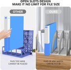 SAYEEC File Holder Storage Folder 4 Compartment Standing Desktop Hollow Organizer Files Shelf Plastic Notebook Magazine for Office School Home Supplier Students (Random Light Gray OR Blue)