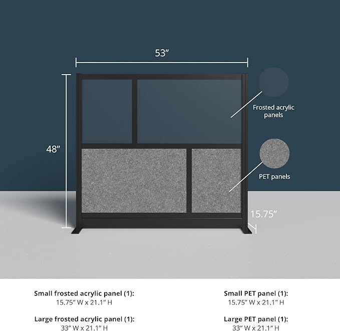 Stand Up Desk Store Expanse Modular Wall | 53'' x 48'' Wall | Expandable Partition Room Divider with Rearrangeable Frosted Acrylic & Sound Absorbent Panels (Black Frame)
