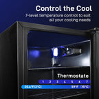 2.6 Cu.Ft Beverage Refrigerator and Cooler, Fridge with Tempered Glass Door, 126 Cans Wine Drink Beer Fridge for Office Bedroom Bar, 7 Level Temperatures, Adjustable Shelves