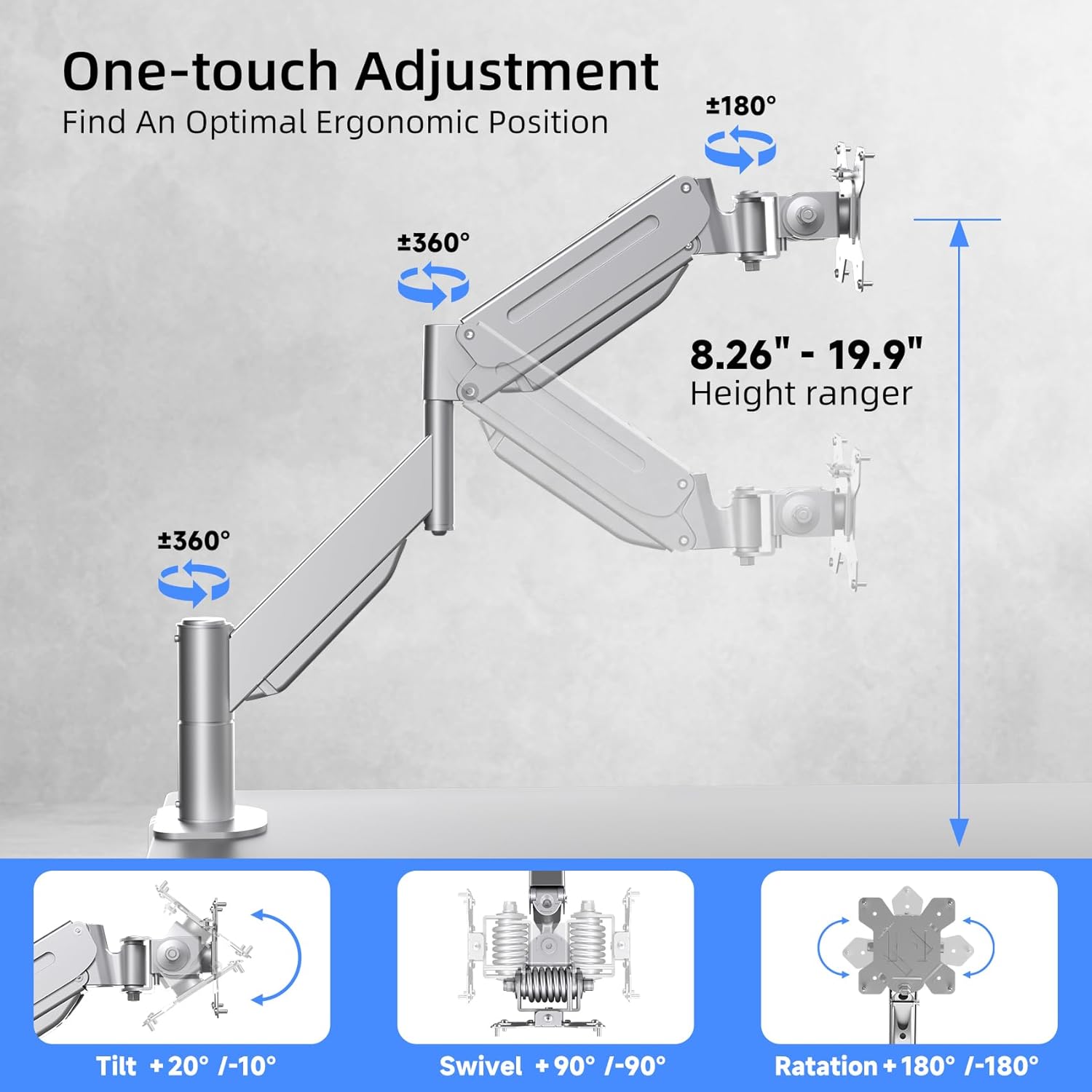 Suptek Ultrawide Monitor Arm Mount for 17 to 49 Inch Heavy Duty Curved Screen,Holds 46.2 lbs,Adjustable Gas Spring Monitor Arm Desk Mount Stand,75/100 Vesa Mount,Silver(MD71LS)