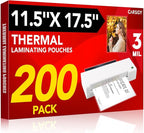 CAREGY 200 Pack Laminating Sheets, Hold 11 x 17 Inch Sheet, 3 Mil Clear Thermal Laminating Pouches 11.5 x 17.5 Inch Lamination Sheet Paper for Laminator, Round Corner