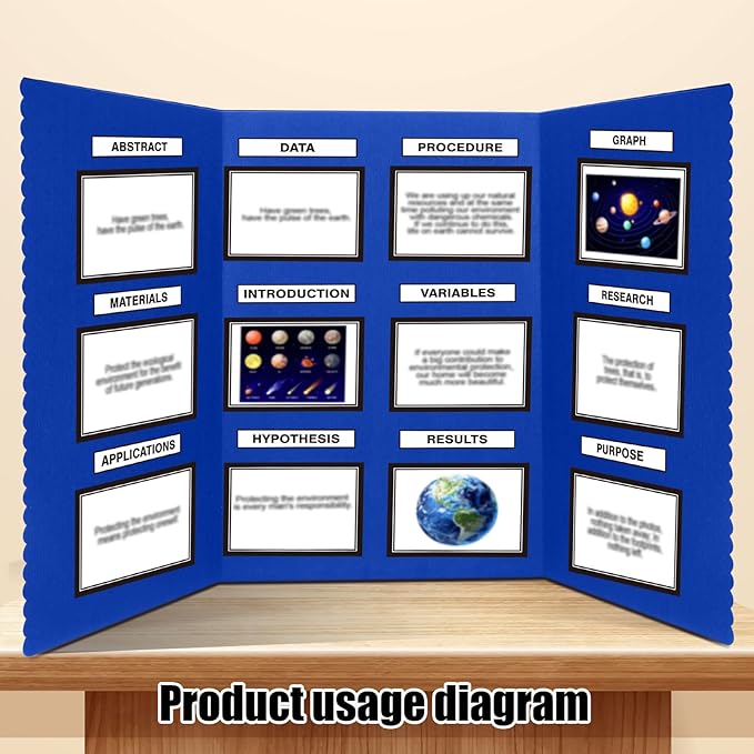 Paterr Trifold Poster Board with Storage Bag, Hook and Loop Fabric, Foldable 3 Panel Presentation Board for Science Fair and Exhibitions(Dark Blue,72 x 36 Inch)