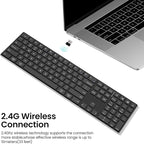 2.4G Wireless and Bluetooth Keyboard with Numeric Keypad, Multi-Device, Rechargeable, Compatible with Mac, Windows (Black)