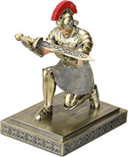 Roman Praetorian Warrior Knight Pen Holder Desk Ornament Resin Pencil Holder Desk Accessories and Organizer for Office with a Letter Opener (Bronze)