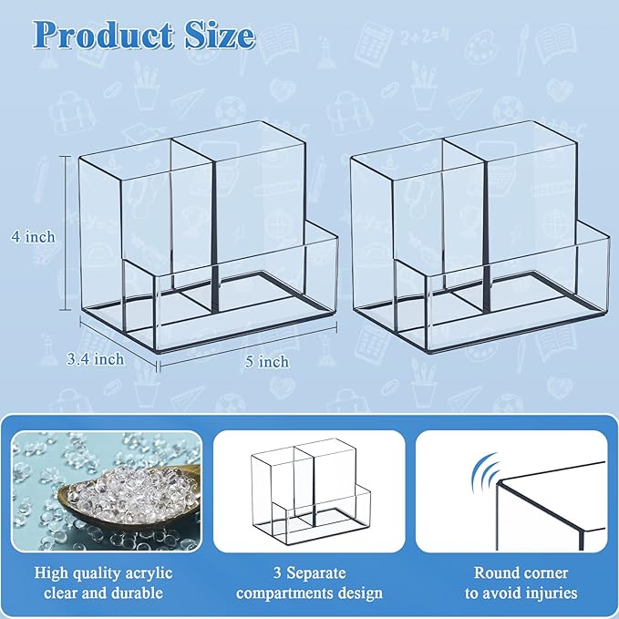 Marbrasse Acrylic Magnetic Pen Holder, 2 Pack Dry Erase Marker Holder, Magnetic Whiteboard Pencil Holders for Refrigerator, Locker, School and Office,Clear