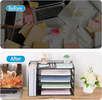 AUPSEN Desk Organizers and Accessories, 5-Tier Desktop Paper File Organizer with Removable File Holder, Desk Accessories & Workspace Organization for Home Office Supplies (Black)