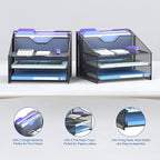 Samstar 2 Pack Mesh Desk File Organizer Letter Tray Holder, Desktop File Folder Holder with 3 Paper Trays and 2 Vertical Upright Section, Black