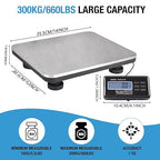 SurmountWay Shipping Scale 660lbs LCD Digital Platform Heavy Duty Portable Stainless Platform for Postal Shipping Scale Industrial Floor Scale W/ 14"X 12"
