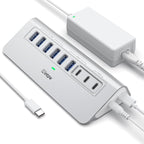 Powered USB Hub 10Gbps, intpw 9-Port USB 3.2 Hub, USB C Hub with USB A/USB C 3.2, 4 USB 3.0, 2 PD 45W Charging Ports, 65W Power Adapter and 3.3FT Cable, Aluminum USB Hub for Laptop, iPhone 16/15, PC