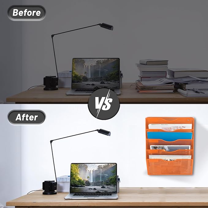 EASEPRES 5 Pocket Mesh Hanging Wall File Organizer, Wall Mounted Mail Paper Document Folder Holder, Clipboard Storage Organization Magazine Rack with Nametag Label for Office Home School, Orange