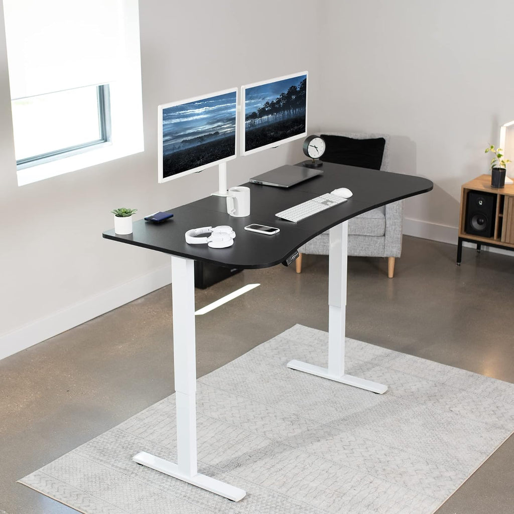 VIVO Electric 63 x 32 in Standing Desk, Memory Height Adjustment, 1B Series, Black Top White Frame, DESK-KIT-1W1B