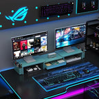 gianotter Dual Monitor Stand Riser, Desk Organizer With Drawer and 2 Pen Holders, Monitor Stand for Desk, Office Decor Essentials (Blue)