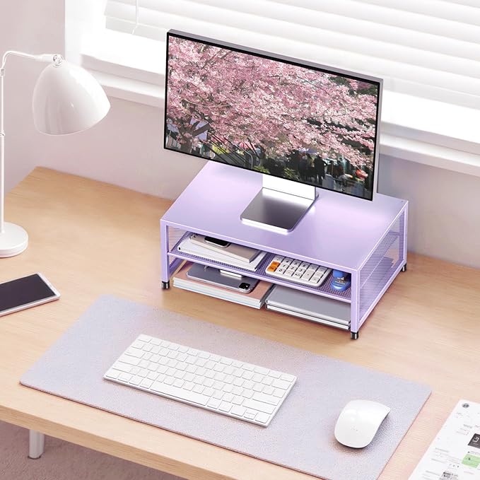 Computer Monitor Stand Riser, Desk Organizers and Accessories, Printer & Laptop Stand, Office Desk Accessories & Desktop Workspace Organizers for Office Supplies (Purple)