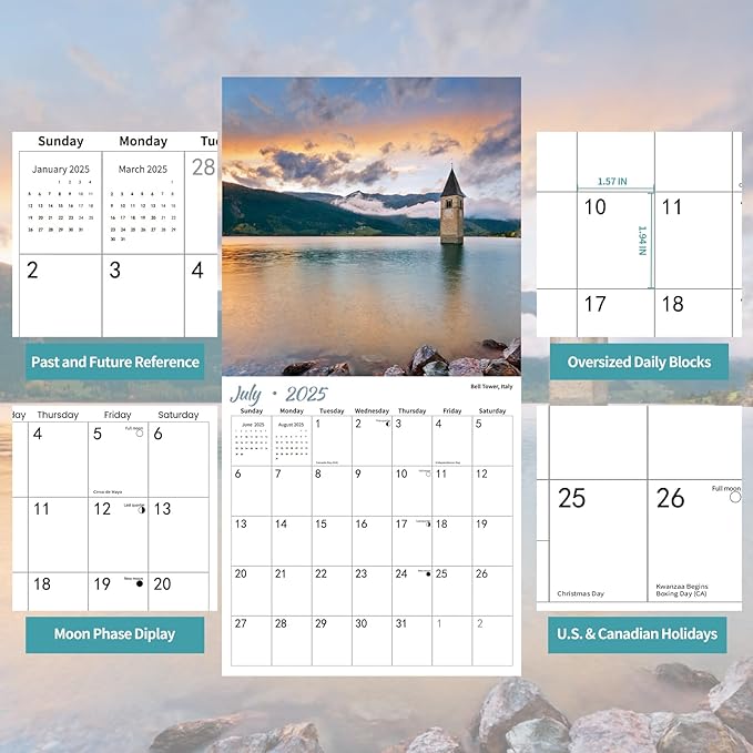 2025 Wall Calendar, European Destinations Wall Calendars,2025 Monthly Calendars,Take a Tour of Europe, Thick Glossy Paper, Organizing & Planning