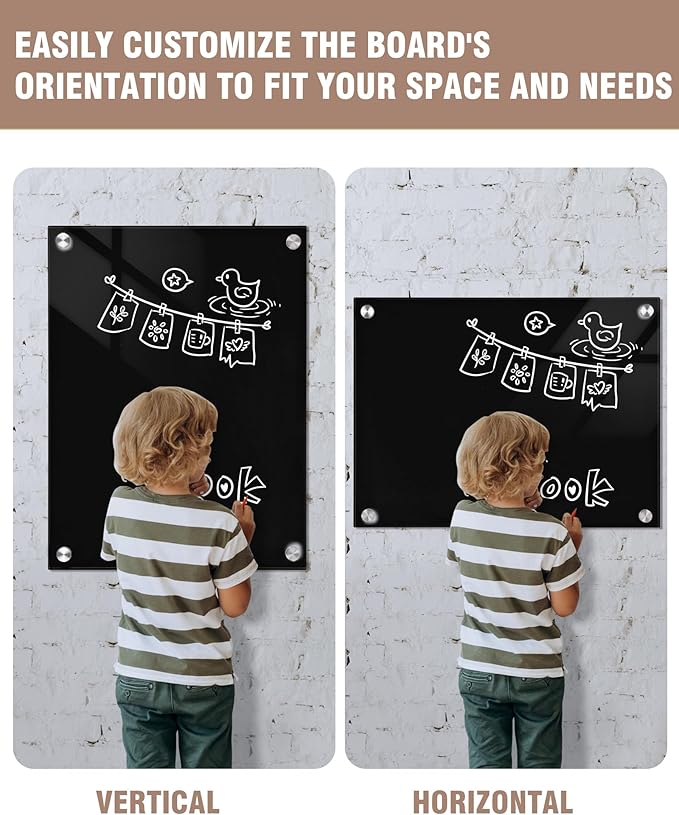 Magnetic Glass Whiteboard，24"x18" Wall Mounted Frameless Dry Erase Board for Office, Home & School Black