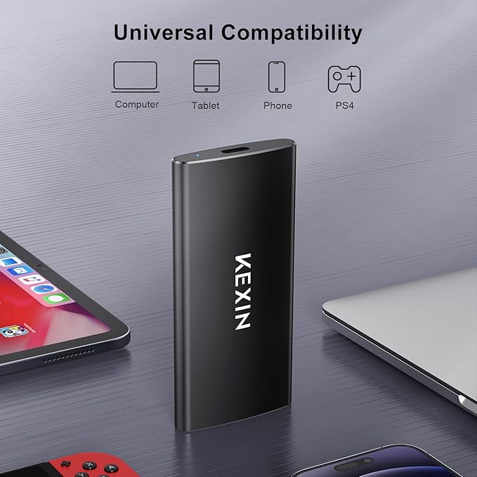 KEXIN External SSD 1TB External Hard Drive USB C Portable SSD, Up to 500MB/s, USB 3.1 External Solid State Drive 1T for PC Mac Android Game Console, Laptop, Xbox, PS4 and More