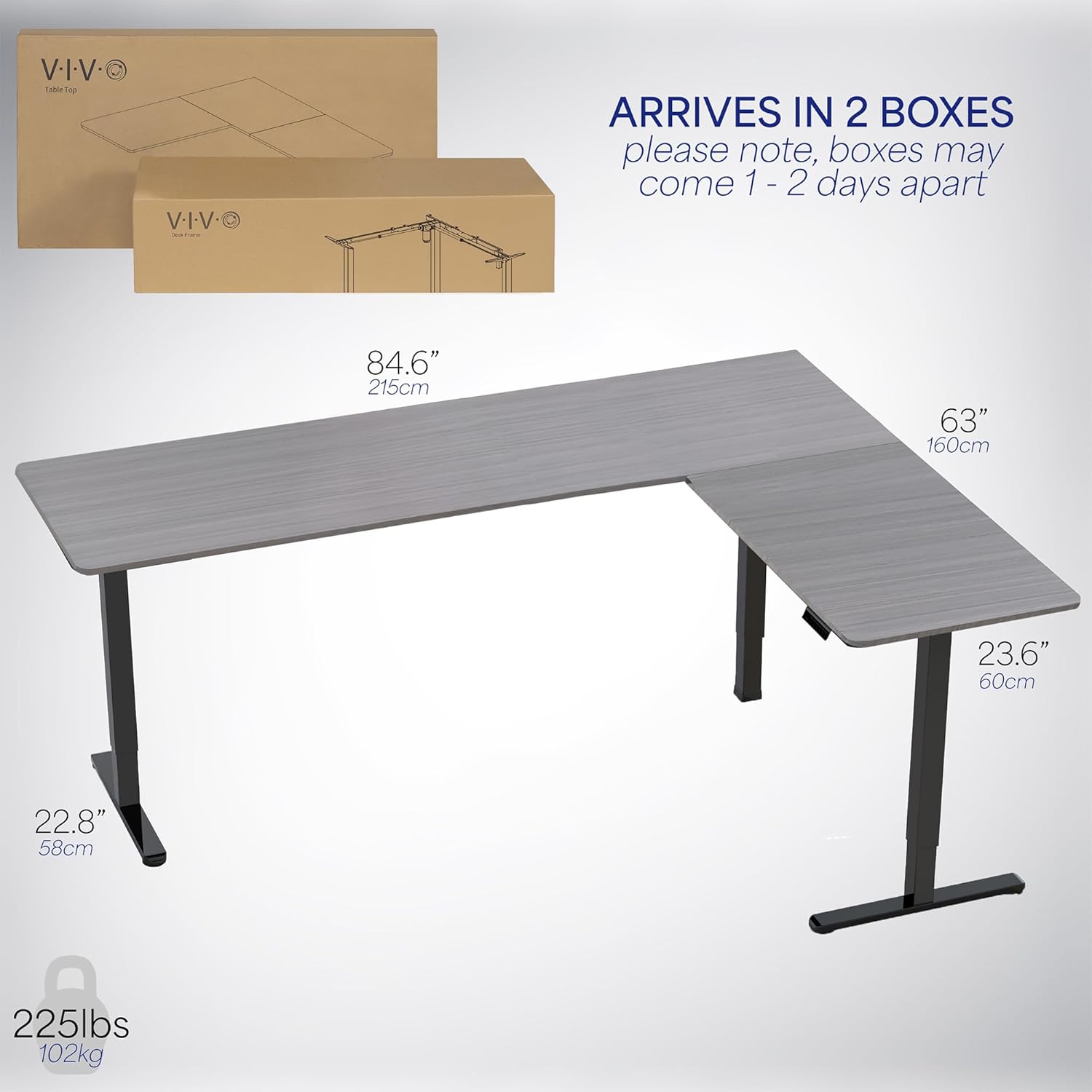 VIVO Electric Corner L-Shaped 84 x 63 in Standing Desk, Memory Height Adjustment, Dark Gray Top Black Frame, DESK-E3CTBG-84