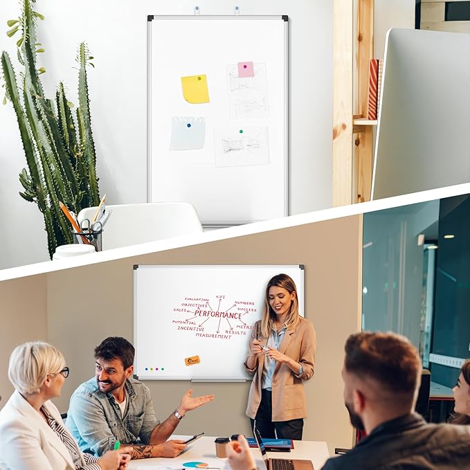 XBoard Magnetic Whiteboard 36 x 24 Inch, Hanging Dry Erase Board with Aluminium Frame & Marker Tray 3' x 2' | Wall Mounted Magnetic White Board for Home School Office