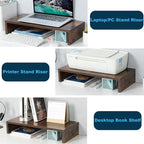 TEAMIX 20 Inch Monitor Stand Riser, Wooden Desktop Riser for TV/PC/Laptop/Printer, Rustic Brown Monitor Riser with Storage, Computer Stand Keyboard Organizer