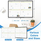 Dry Erase Calendar for Wall 4 Month, WALGLASS 48" x 36" Large Double-Sided White Board Calendar, Dry Erase Monthly Planner, Black Aluminum Frame Hanging Wall Mounted Whiteboard for Office Home School