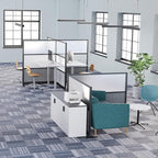 Stand Up Desk Store Workflow Modular Wall | 70'' x 70'' Wall | Expandable Partition Room Divider with Rearrangeable Frosted Acrylic, Sound Absorbent and Whiteboard Wide Panels (Black Frame)