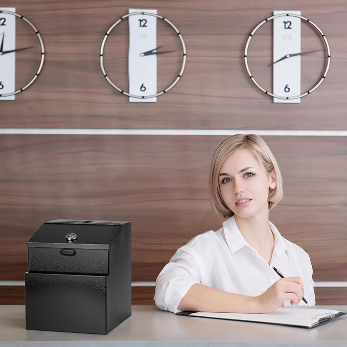 Suggestion Box with Lock and Slot 2 Pack Metal Wall Mounted Donation Box with 4 Keys