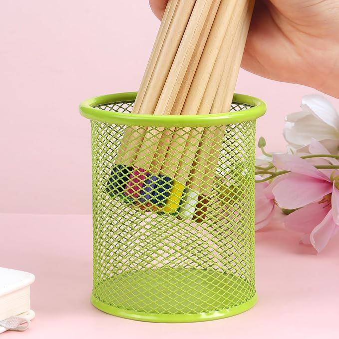 Tamaki Pen Holder Cup for Desk, Wire Mesh Pencil Cup Holder for Desk Office Pen Organizer (Green)