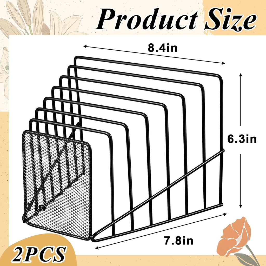 2 Pcs 7 Slot Incline File Sorter Metal Wire Mesh File Racks for Desktop Letter Sorter for Magazine Folder Book Organizer Home Office School Paper Mail Desk Storage Holder (Black)