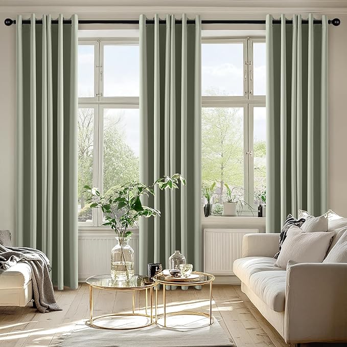 MIULEE Sage Green Blackout Curtains for Bedroom Living Room 84 Inches Long 2 Panels, Thermal Insulated Room Darkening Drapes Solid Grommet Top Noise Reducing Light Green Window Treatments 40x84 Inch