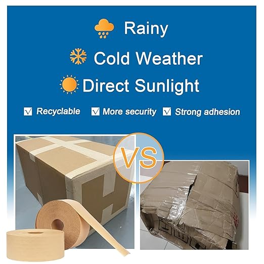 Water Activated Kraft Paper Tape – 5 Reinforced Fibers, 127gsm, 2.75" x 450ft, 2 Rolls – Heavy Duty for Shipping, Moving & Industrial Packaging