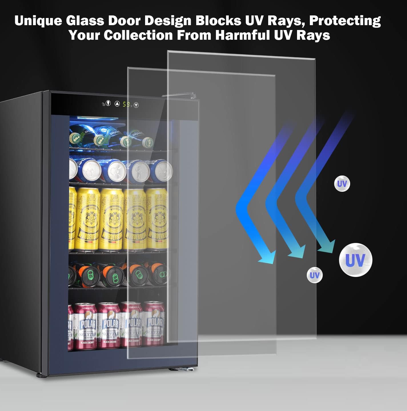 COWSAR Mini Fridge Cooler, 95 Can Beverage Refrigerator with Glass Door, ETL Approved Wine Fridge with Digital Temperature Control, LED Light for Home, Office, Bar, and Game Room - 2.6 Cu.Ft. Black