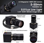 SVPRO 5-50mm Zoom Lens USB Camera 1080P with Sony IMX323 Sensor, H.264 HD Camera with 0.01lux Ultra Low Light USB Webcam for Weak Light Conditions,PC Cam for Windows Linux Mac Android