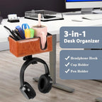 Desk Cup Holder Clip on Pen Holder Headphone Hanger Headset Stand Rotatable Clamp Hook Under Desk (Light Brown)