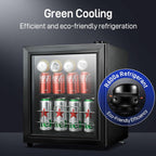 Small Beverage Refrigerator Cooler, 1.6 Cu.Ft Mini Fridge with Tempered Glass Door, 60 Cans Wine Drink Beer Fridge for Office Bedroom Bar, 7 Level Temperatures, Adjustable Shelf (12 Oz)