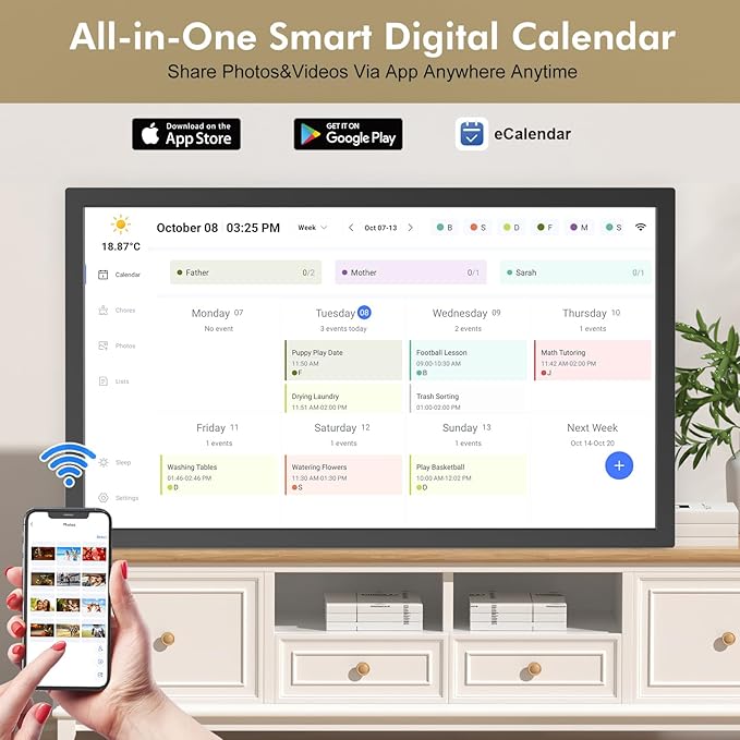 24" Smart Digital Calendar for-Family-Meal-Planner - Electronic Calendars for Chore Chart, Interactive Touchscreen Display for Family Schedules, Auto-Sync Google iCloud Outlook, Wall Mountable for Mom