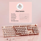 EWEADN V20 Typewriter Keyboard Wireless, 104 Keys Typewriter Style Mechanical with White Backlit, Media Knob, Pink Switch 2.4G/Bluetooth/USB-C Wired Retro Full Size Keyboard for Windows/Mac/PC-Pink