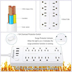 25 FT Power Strip with Surge Protection 1625W/13A, 14 Outlets and 4 USB Ports (1 USB-C), 16AWG, 1700J Flat Plug, White, ETL Listed