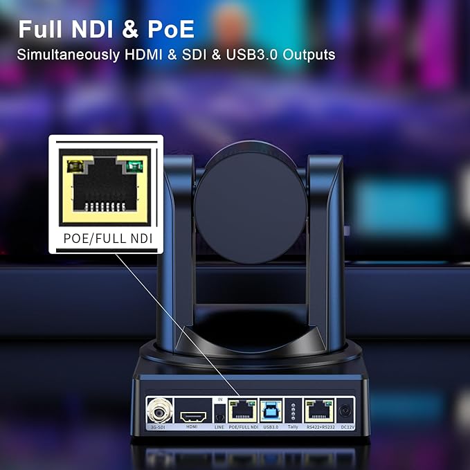 NDI Camera 20x Optical Zoom PTZ Camera with HDMI/SDI/USB3.0/POE IP HD 1080p60 for Live Streaming,Video Conferencing and Church Events, Compatible with vMix/Zoom/OBS(Full NDI Non-HX)