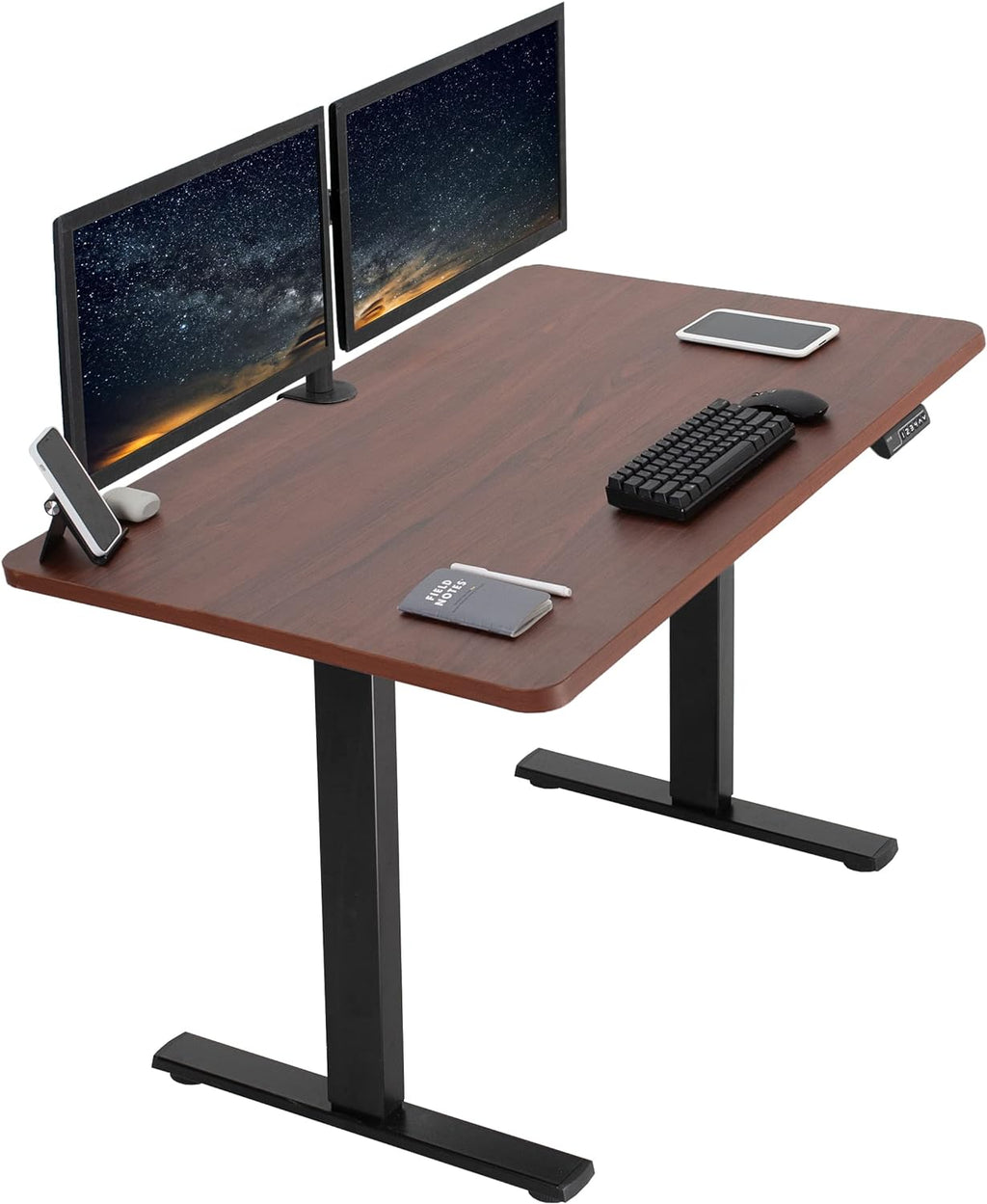 VIVO Electric 48 x 30 in Standing Desk, Memory Height Adjustment, 1B Series, One-Piece Dark Walnut Top, Black Frame, DESK-KIT-1B5D