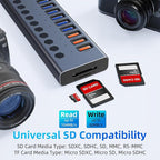 Powered USB Hub 10Gbps, 17 Ports 96W USB 3.2 Hub(10 USB-A 3.2 Ports+3 QC 24W Fast Charging Ports+2 USB-C 3.2 Ports+SD/TF Card Reader), 12V/8A Power Adapter for Laptop, PC, Computer, HDD,Flash Drive