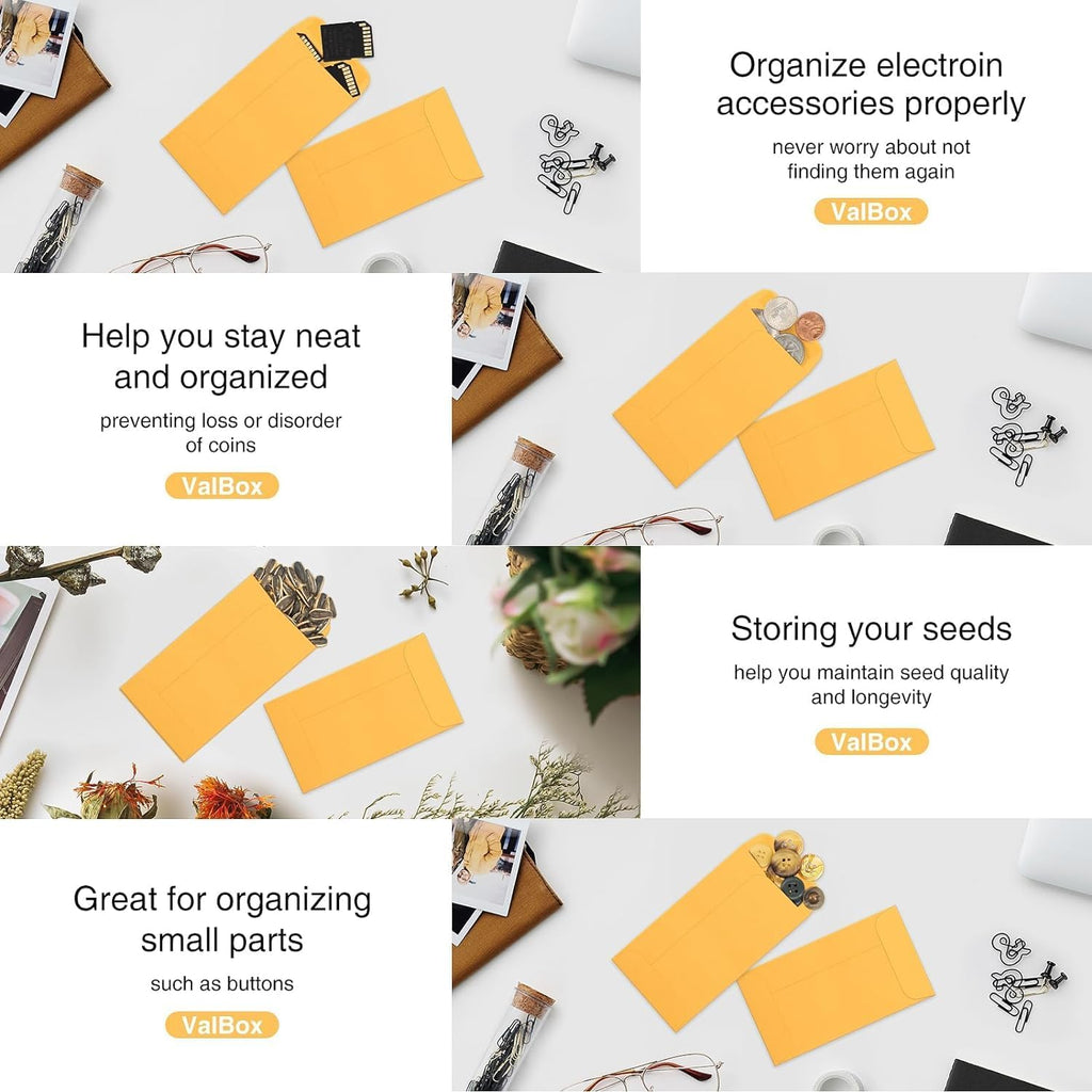 ValBox #5 Coin Envelopes 3.125x5.5 Seed Envelope with Gummed Flap for Home, Garden or Office Use, Brown Kraft Small Parts Envelopes 500 per Box