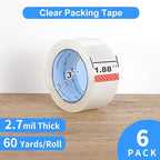 JARLINK Clear Packing Tape (6 Rolls), Heavy Duty Packaging Tape for Shipping Packaging Moving Sealing, 2.7mil Thick, 1.88 inches Wide, 60 Yards Per Roll, 360 Total Yards