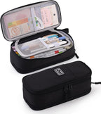 CICIMELON Large Pencil Case Big Storage Pen Pouch Bag with Compartment for School Supplies Office College Teen Boys Girls Adults, Upgraded Black