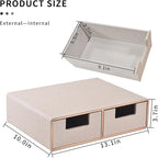 Linen Leather Desk Organizer with Drawers－Mini Desktop Drawer Organizer Stackable－Multifunctional Tabletop Organization Storage Box for Office Supplies Home Vanity Toiletries (Beige, 2-drawers)