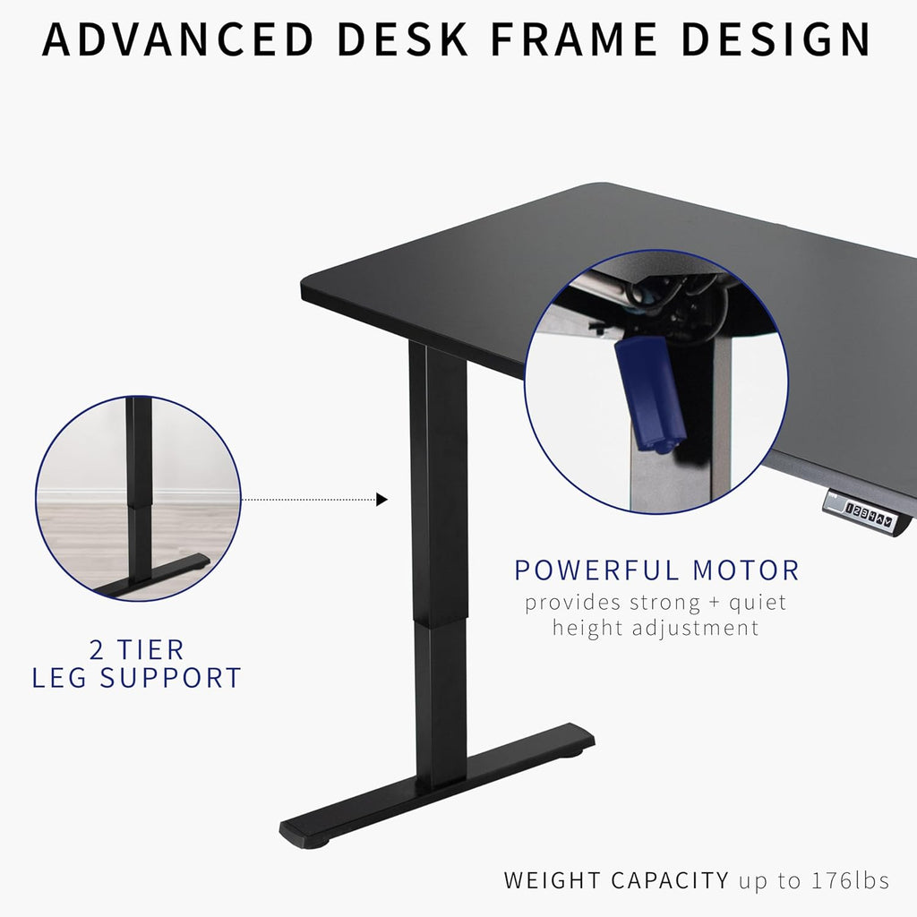 VIVO Electric 60 x 24 in Standing Desk, Memory Height Adjustment, 1B Series, One-Piece Black Top, Black Frame, DESK-KIT-1B6B